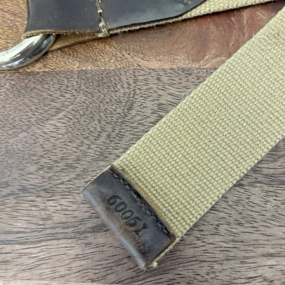 Martin Dingman O-Ring Belt XL Khaki Canvas Brown Leather Mens Double Ring